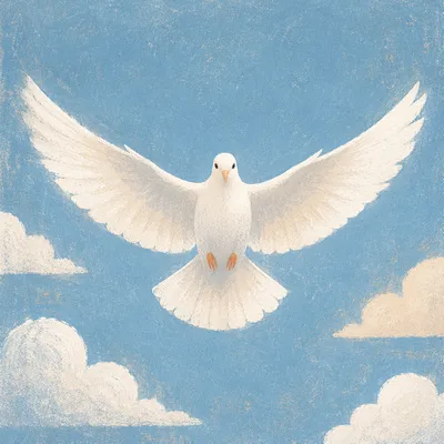 White Dove Flying in Peaceful Sky
