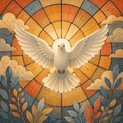 White Dove Before Golden Stained Glass