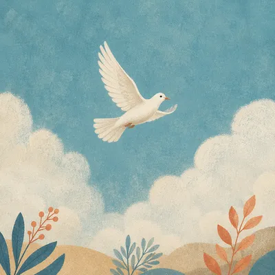 White Dove Flying Through Peaceful Turquoise Sky