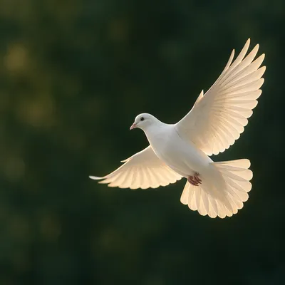 White Dove Gliding Over Evergreen Light