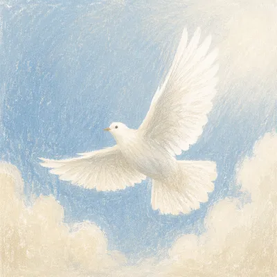 White Dove Ascending in Serene Sky