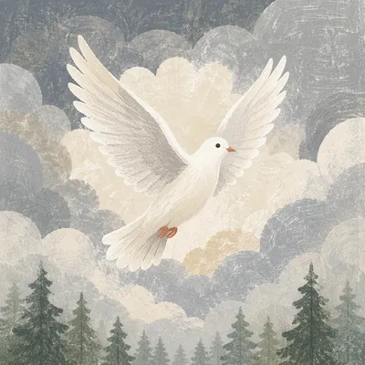 White Dove Rising Through Stormy Sky
