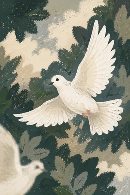 White Dove Flying Through Evergreen Sky