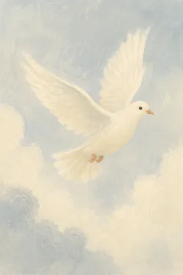 White Dove Flying in Luminous Holy Sky