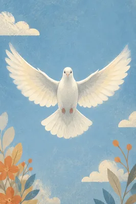 White Dove Flying in Peaceful Sky