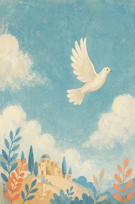 White Dove Flying Through Serene Holy Spirit Sky
