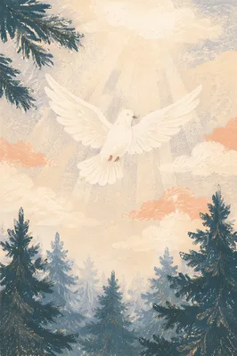 White Dove Rising Through Evergreen Light