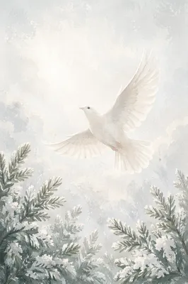 White Dove Rising Through Winter Sky
