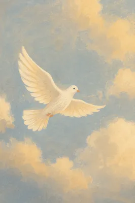 White Dove in Serene Holy Sky