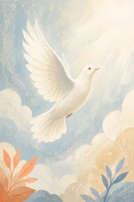 White Dove Ascending in Luminous Sky
