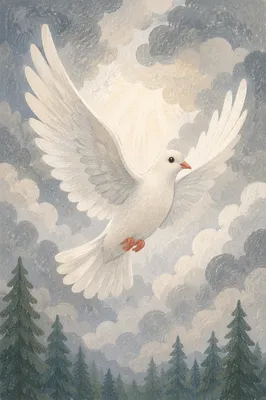 White Dove Rising Through Stormy Sky