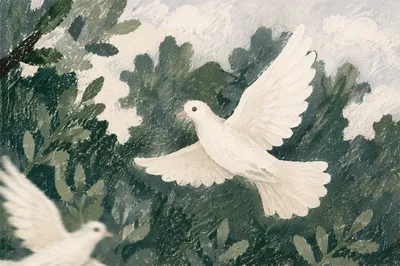 White Dove in Evergreen Holy Spirit Light