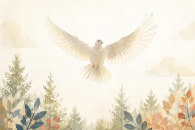 White Dove Flying Through Luminous Sky