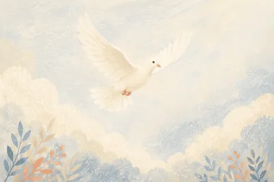 White Dove Flying in Peaceful Sky