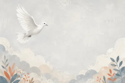 White Dove in Peaceful Gray Sky