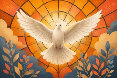 White Dove Over Golden Stained Glass