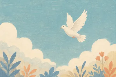 White Dove Flying in Peaceful Turquoise Sky