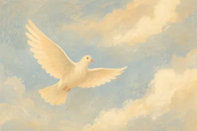 White Dove Flying in Serene Sky