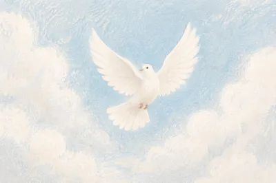 White Dove in Serene Holy Sky