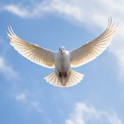 White Dove Flying in Peaceful Sky