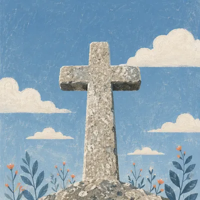 Empty Stone Cross Under Blue Sky