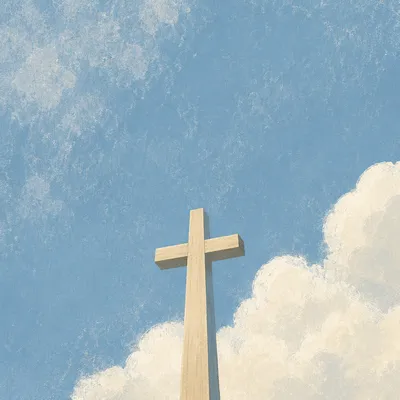 Empty Wooden Cross Under Blue Sky