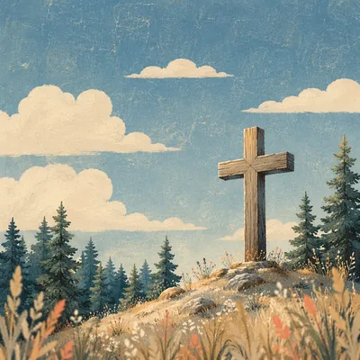 Empty Wooden Cross Beneath Blue Sky