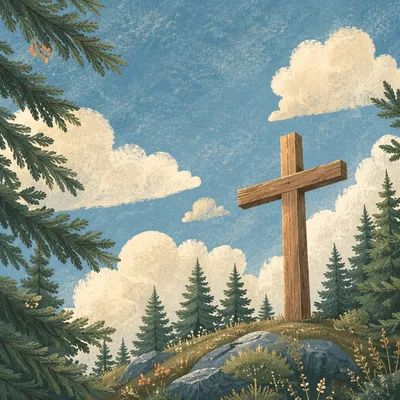 Empty Wooden Cross Under Blue Sky