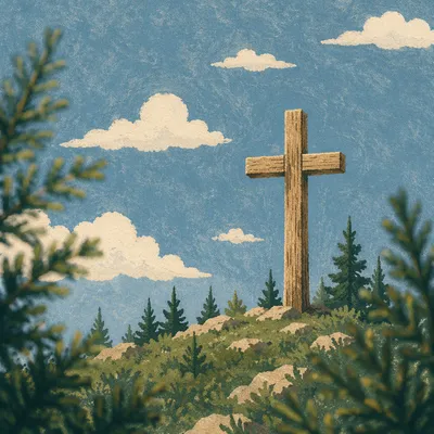 Empty Wooden Cross Under Blue Sky