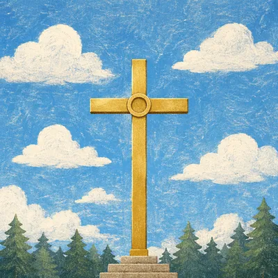 Golden Cross Under Blue Cloudy Sky