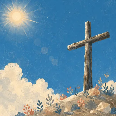 Empty Wooden Cross Beneath Blue Sky