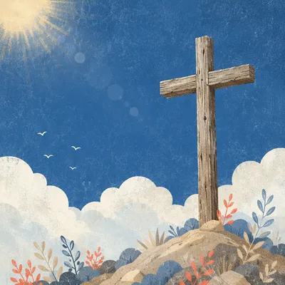 Empty Wooden Cross Under Blue Sky Clouds