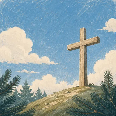 Wooden Cross Beneath Blue Sky Clouds