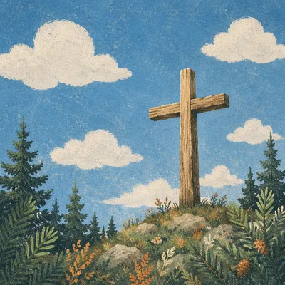 Empty Wooden Cross Beneath Blue Sky