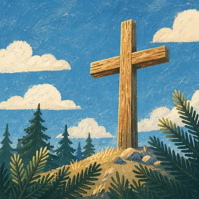 Empty Wooden Cross Beneath Blue Sky