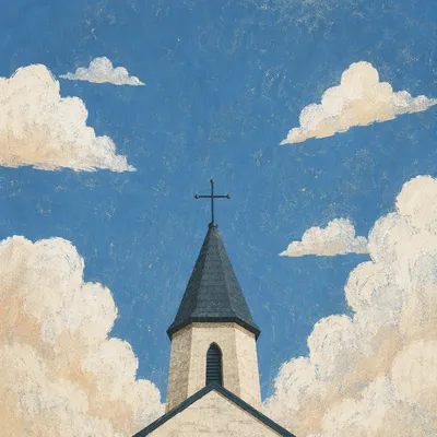 Empty Cross Above Chapel Steeple Sky