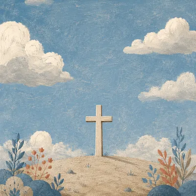 Empty Wooden Cross Beneath Blue Sky