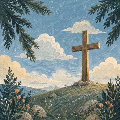 Weathered Cross Under Blue Morning Sky