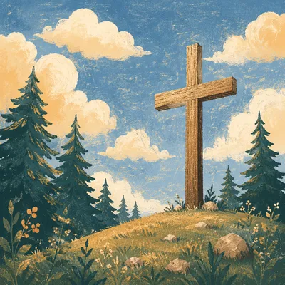 Empty Wooden Cross Under Blue Sky
