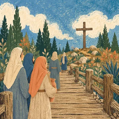 Empty Cross Beneath Blue Easter Sky