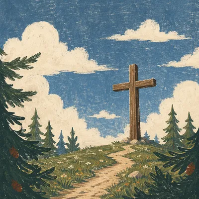 Empty Wooden Cross Under Blue Sky