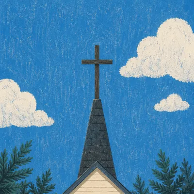 Empty Chapel Cross Under Blue Sky