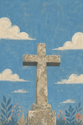 Weathered Stone Cross Under Blue Sky