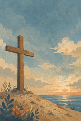Empty Wooden Cross Beneath Blue Sky