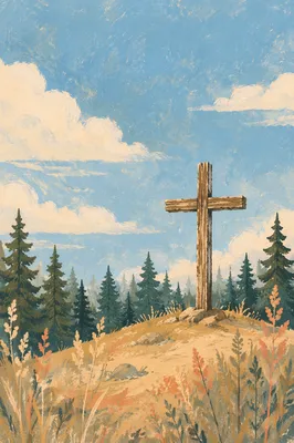 Empty Wooden Cross Under Blue Sky