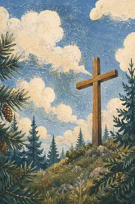 Empty Wooden Cross Under Blue Morning Sky