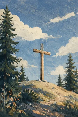 Empty Wooden Cross Beneath Blue Sky