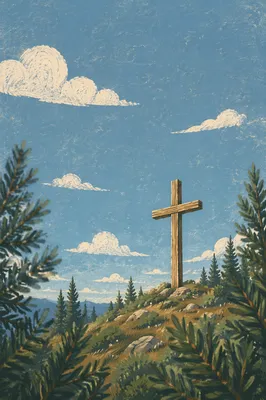 Empty Wooden Cross Beneath Blue Sky