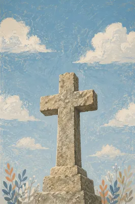 Empty Stone Cross Beneath Blue Sky