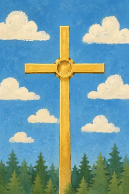 Golden Cross Beneath Blue Sky Clouds